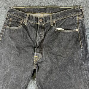 Levis 501 Original Shrink To Fit Jeans Men 34x27 Black Denim Cotton Straight Leg